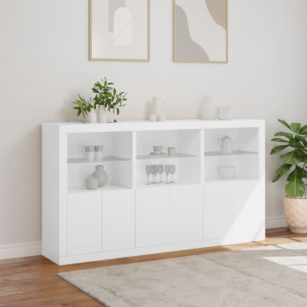 Skjenk med LED-lys hvit 181,5x37x100 cm