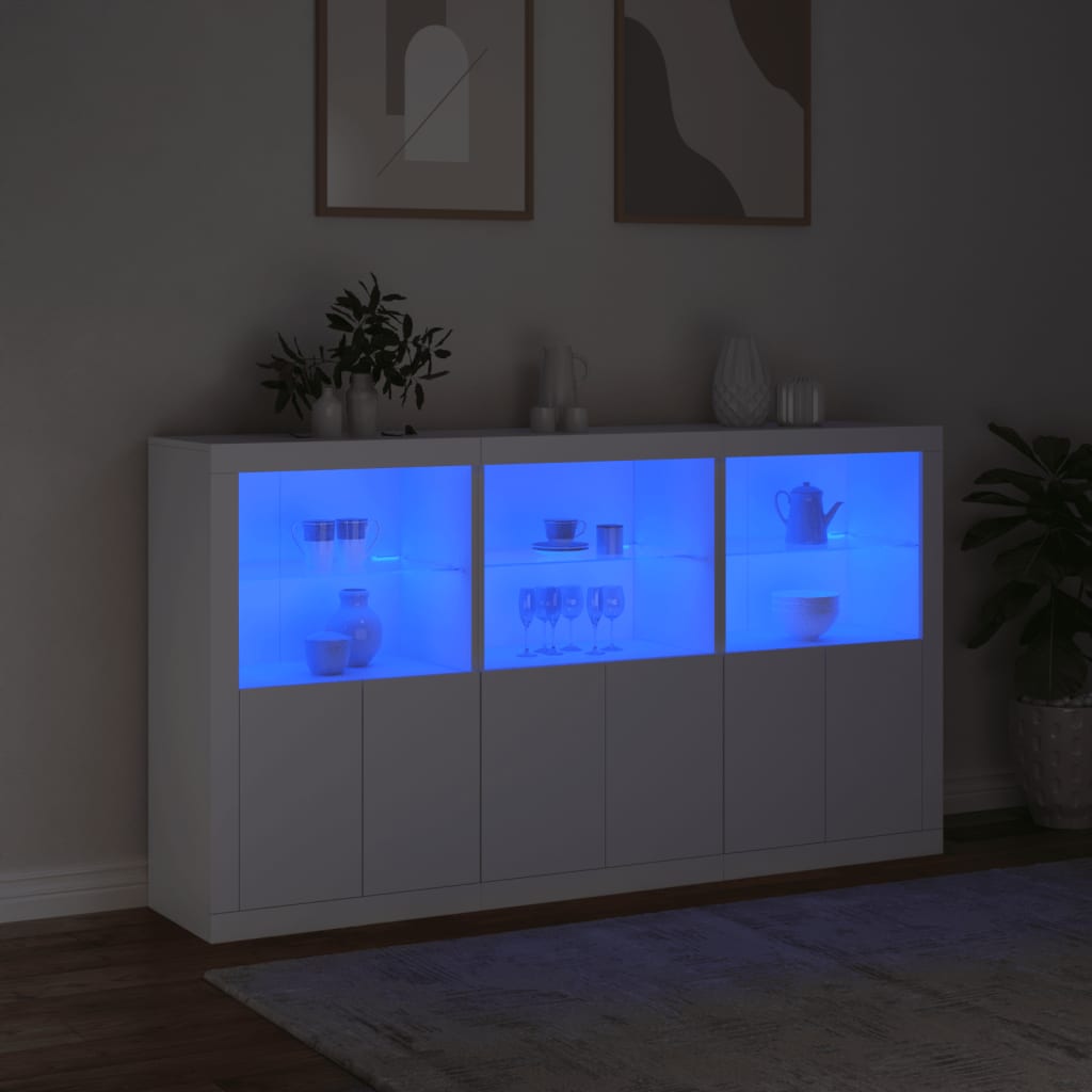 Skjenk med LED-lys hvit 181,5x37x100 cm