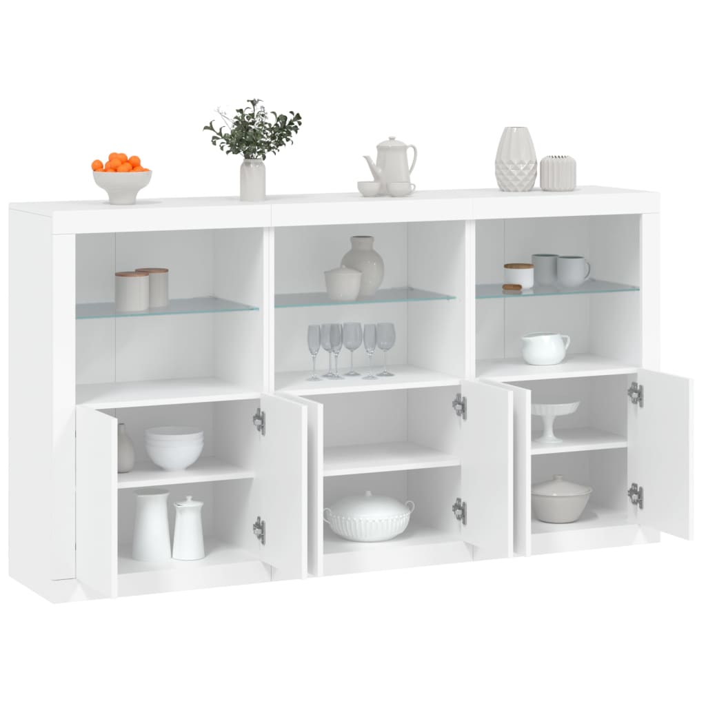 Skjenk med LED-lys hvit 181,5x37x100 cm