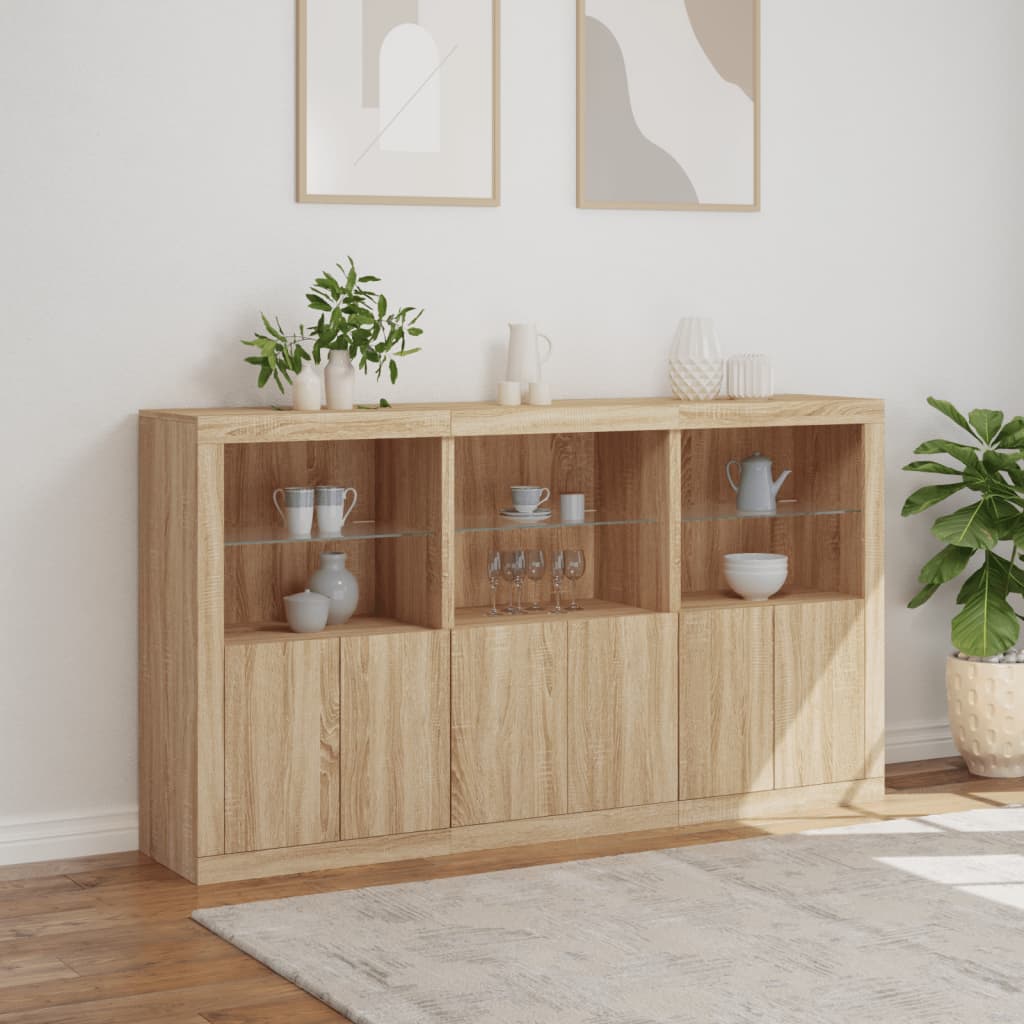 Skjenk med LED-lys sonoma eik 181,5x37x100 cm