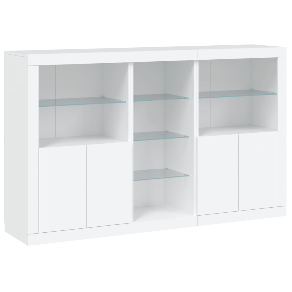 Skjenk med LED-lys hvit 162x37x100 cm