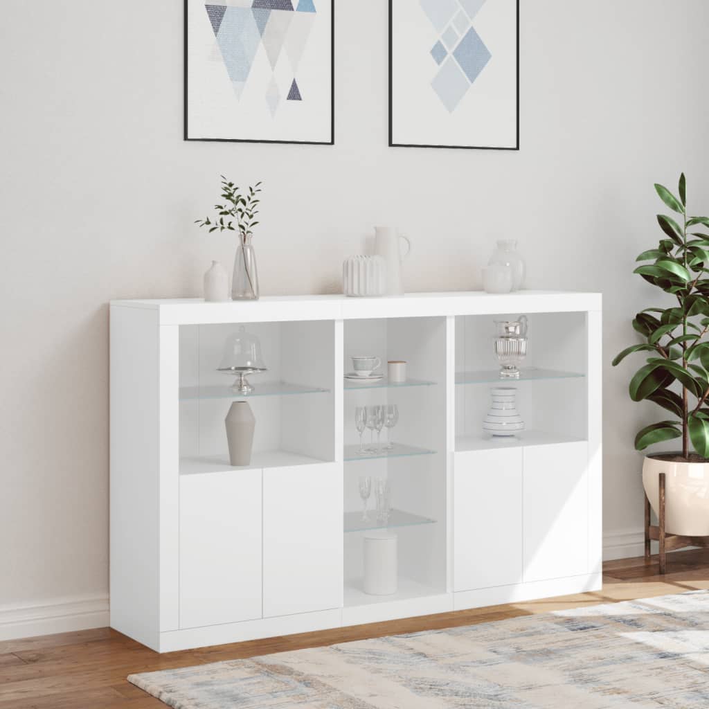 Skjenk med LED-lys hvit 162x37x100 cm