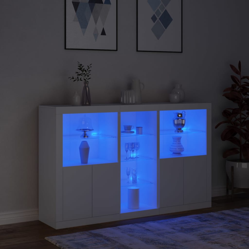 Skjenk med LED-lys hvit 162x37x100 cm