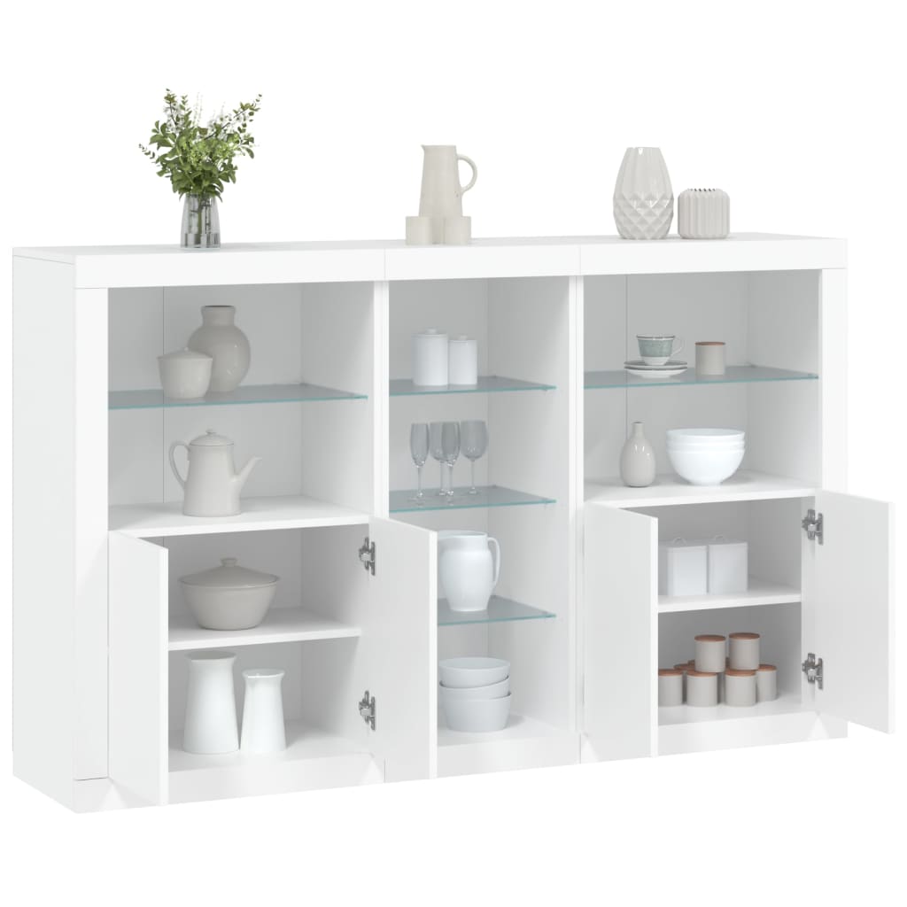 Skjenk med LED-lys hvit 162x37x100 cm