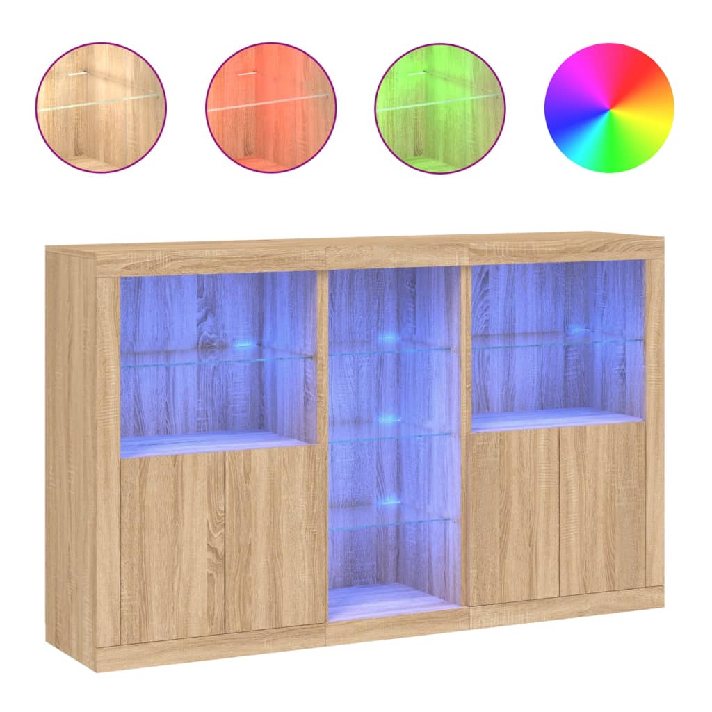 Skjenk med LED-lys sonoma eik 162x37x100 cm
