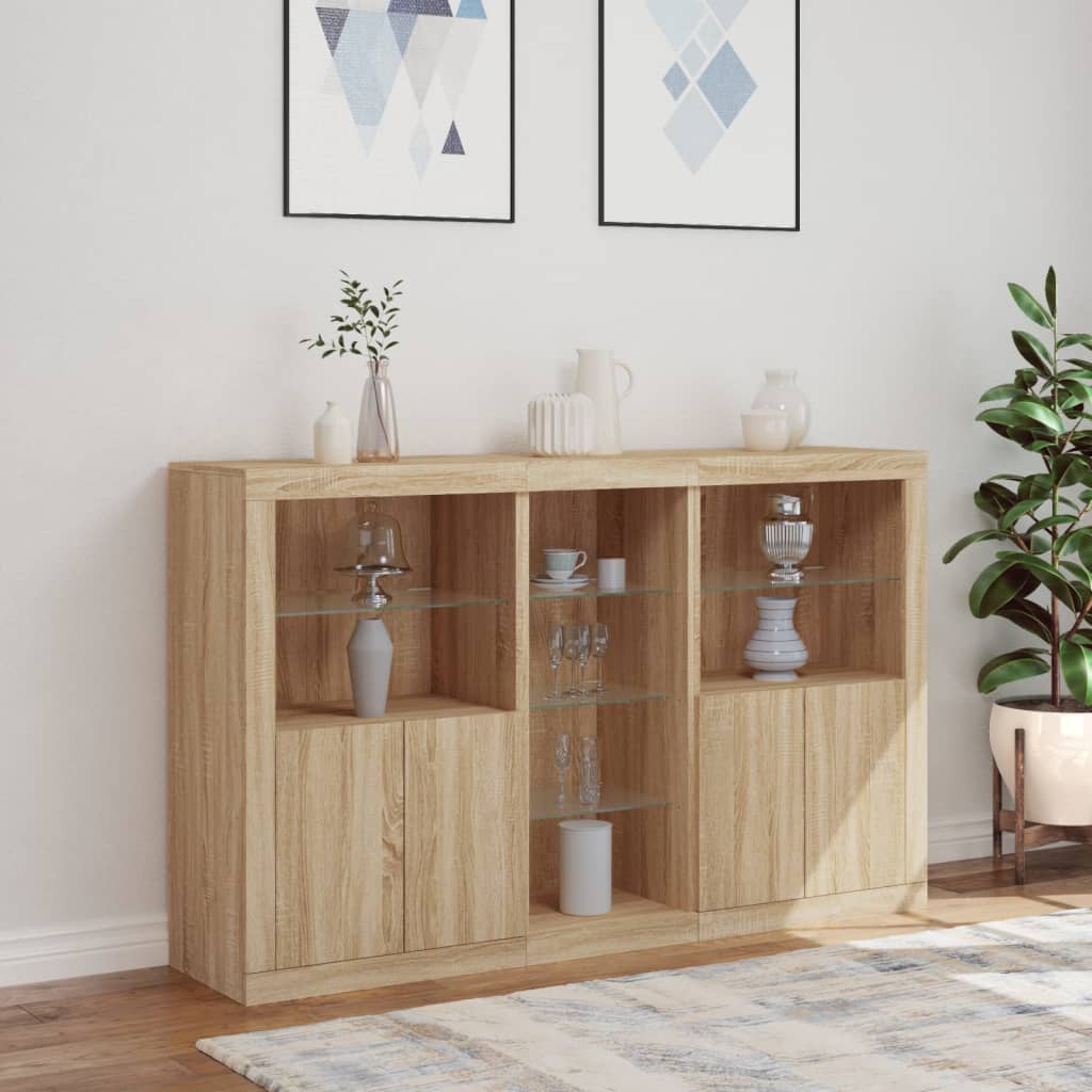 Skjenk med LED-lys sonoma eik 162x37x100 cm