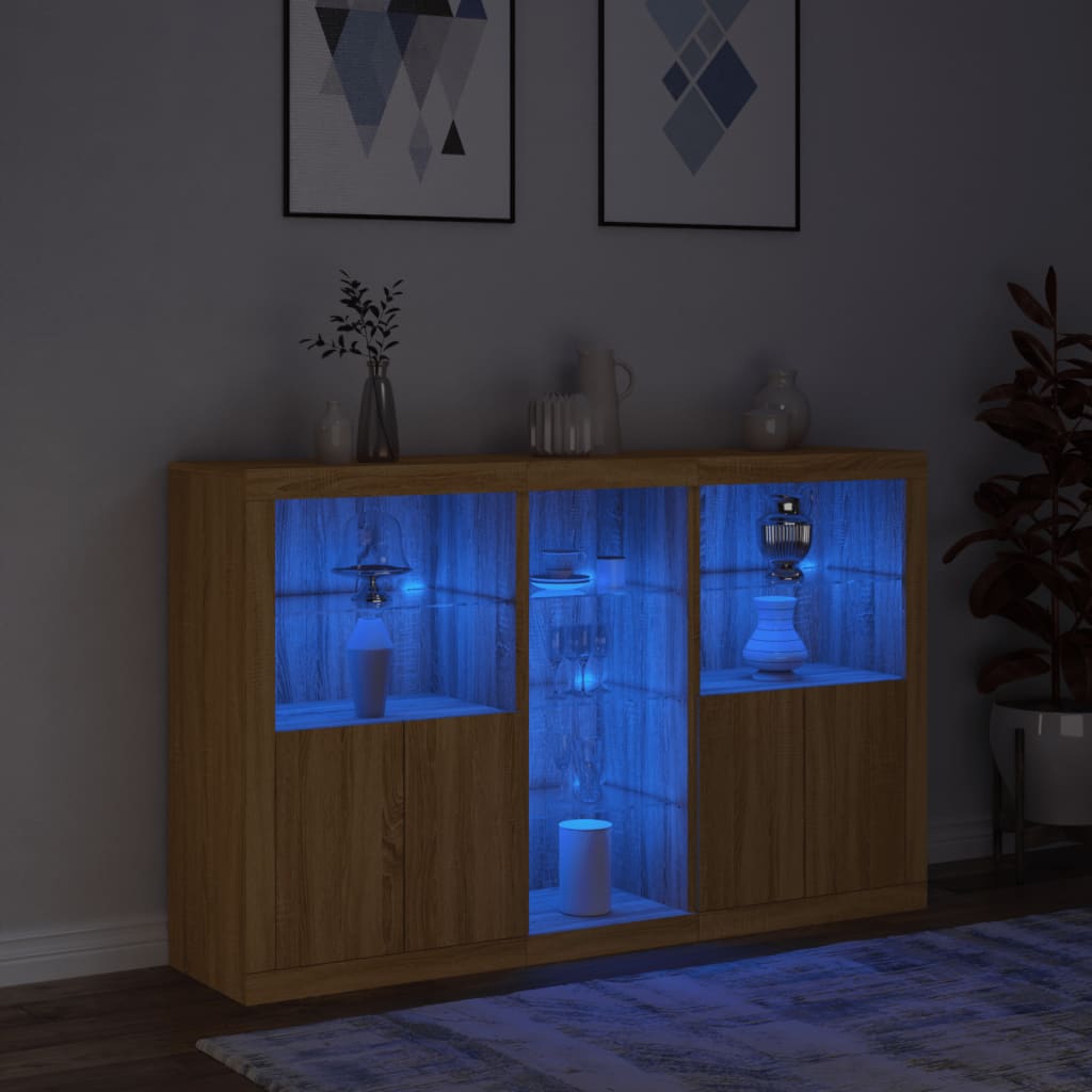 Skjenk med LED-lys sonoma eik 162x37x100 cm