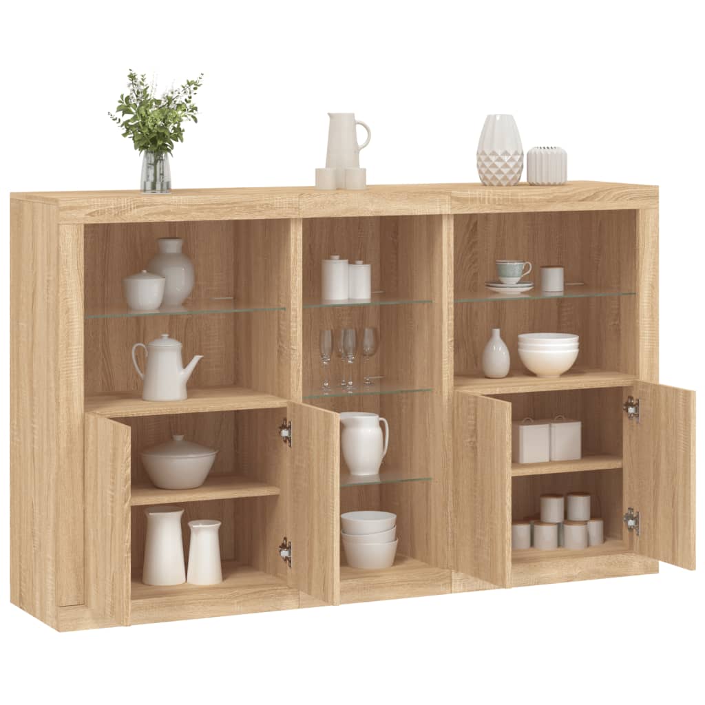 Skjenk med LED-lys sonoma eik 162x37x100 cm