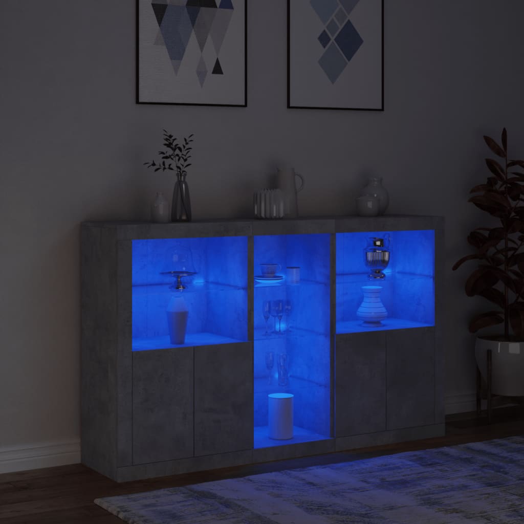 Skjenk med LED-lys betonggrå 162x37x100 cm