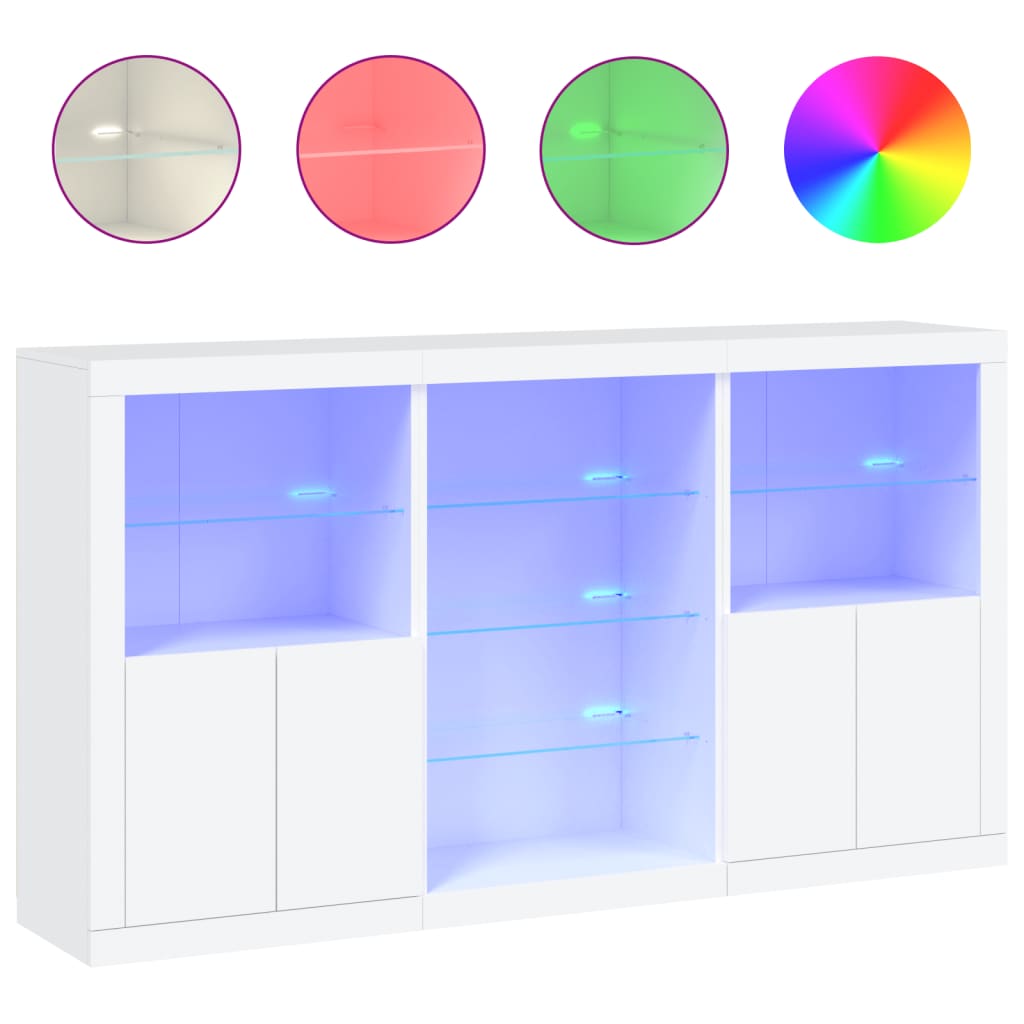 Skjenk med LED-lys hvit 181,5x37x100 cm