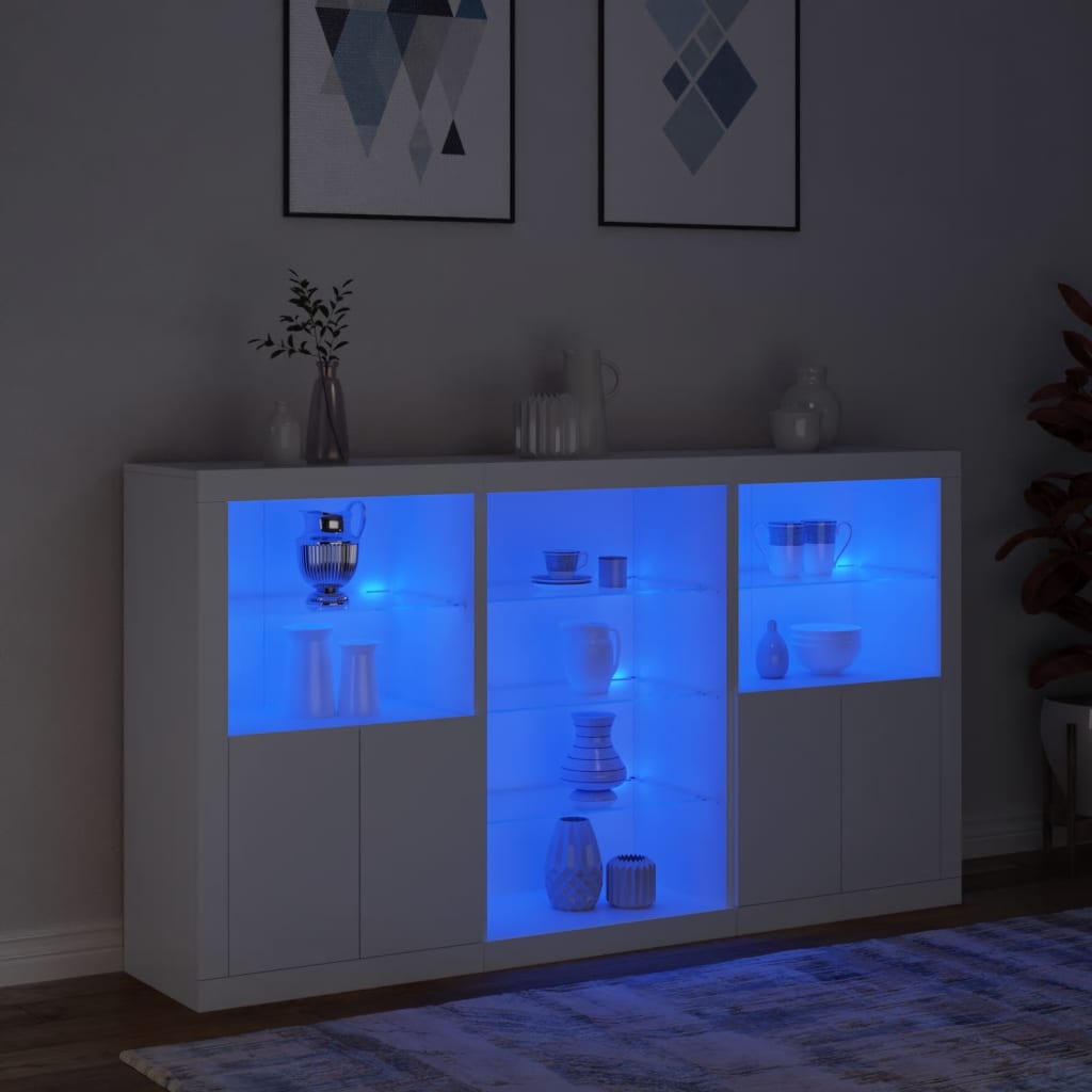 Skjenk med LED-lys hvit 181,5x37x100 cm