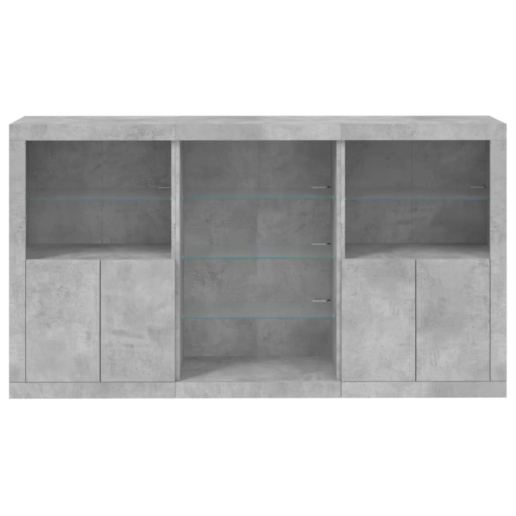 Skjenk med LED-lys betonggrå 181,5x37x100 cm