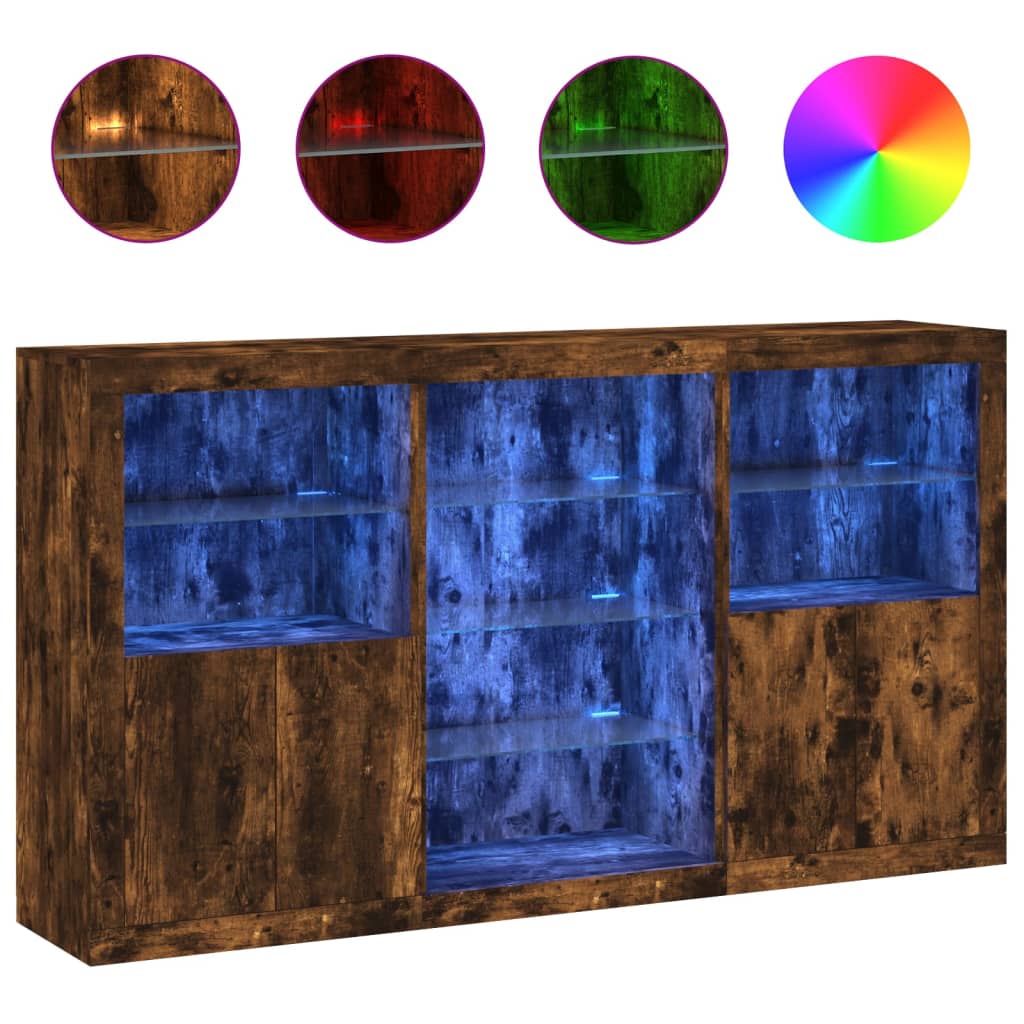 Skjenk med LED-lys røkt eik 181,5x37x100 cm