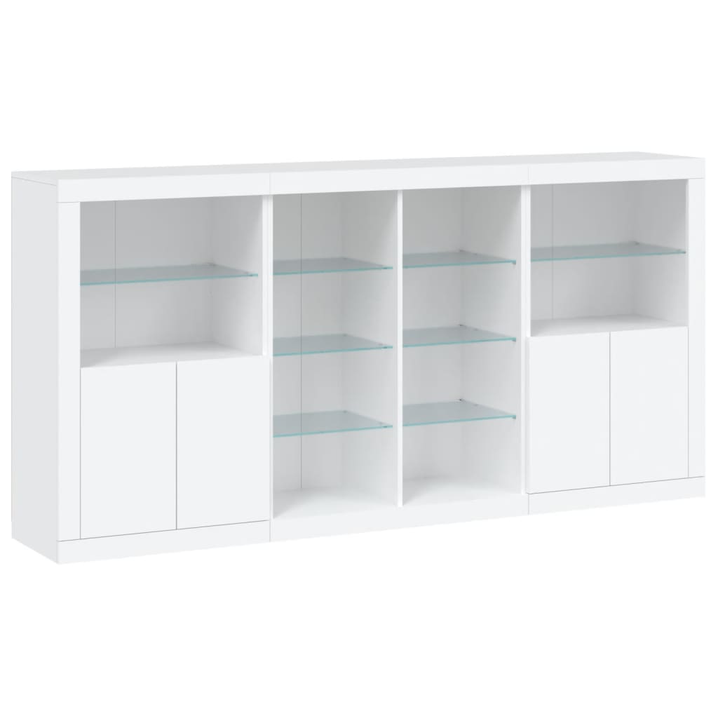 Skjenk med LED-lys hvit 202x37x100 cm