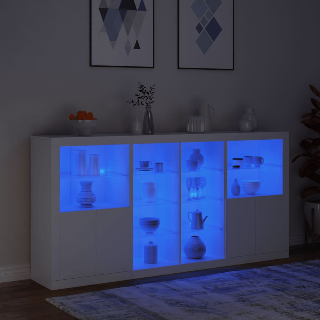 Skjenk med LED-lys hvit 202x37x100 cm