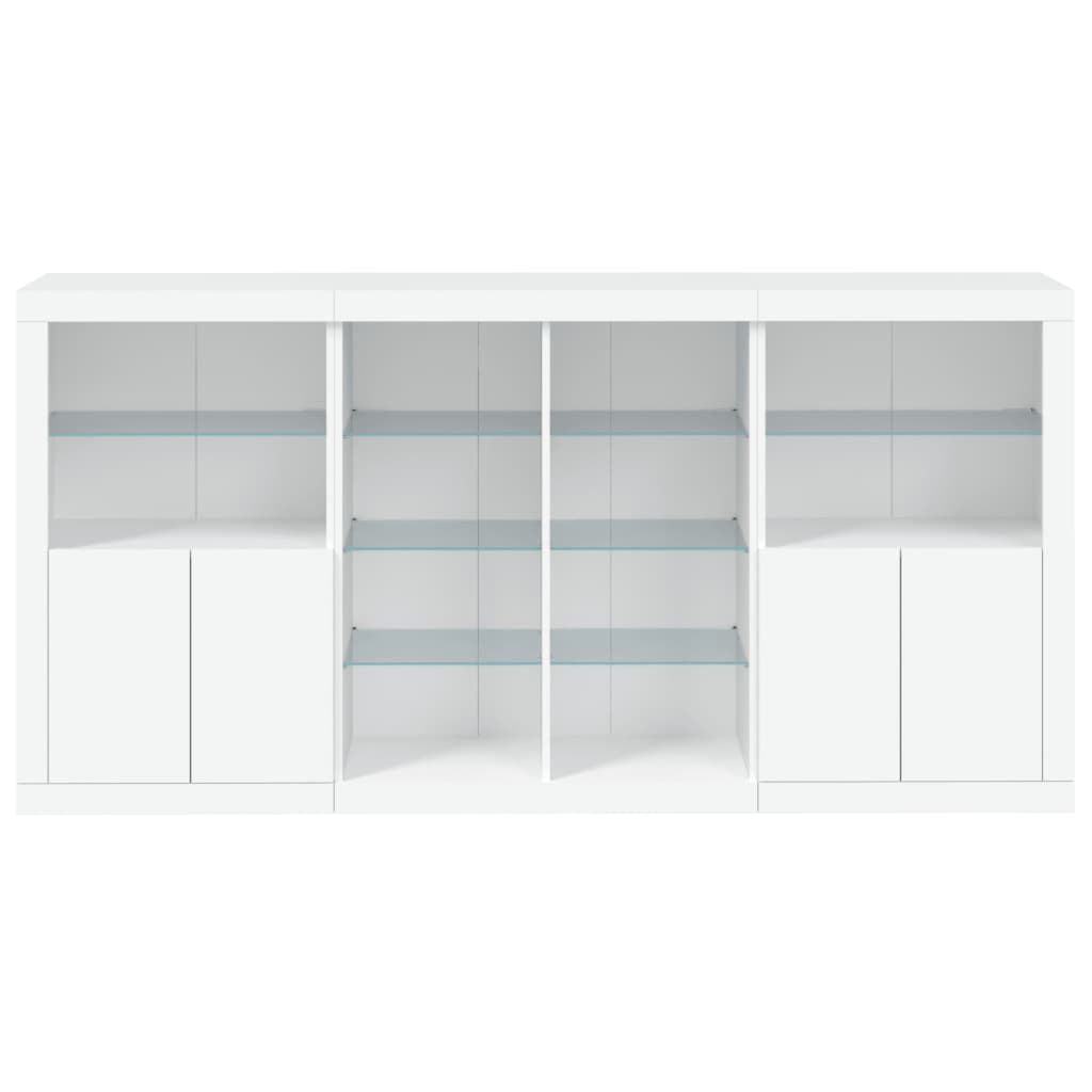 Skjenk med LED-lys hvit 202x37x100 cm