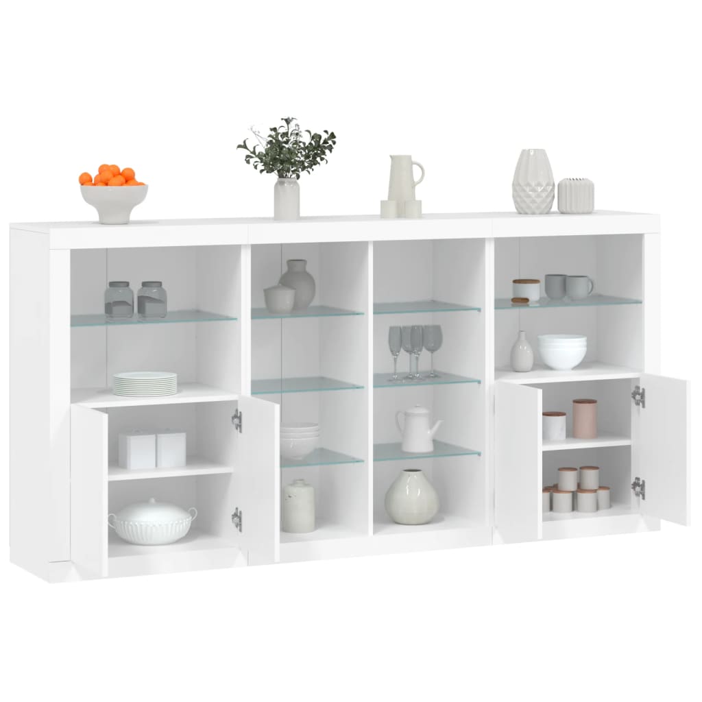 Skjenk med LED-lys hvit 202x37x100 cm