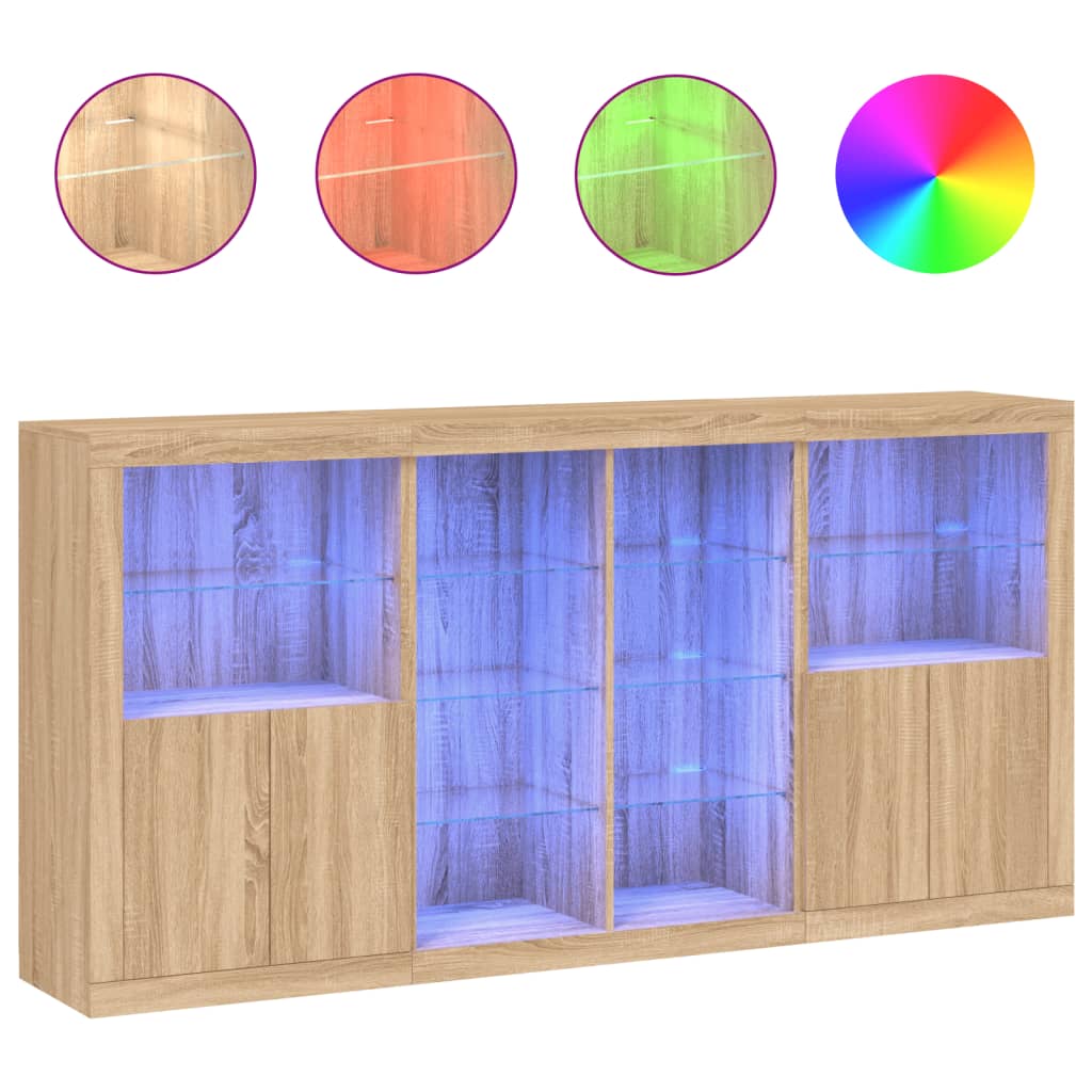 Skjenk med LED-lys sonoma eik 202x37x100 cm