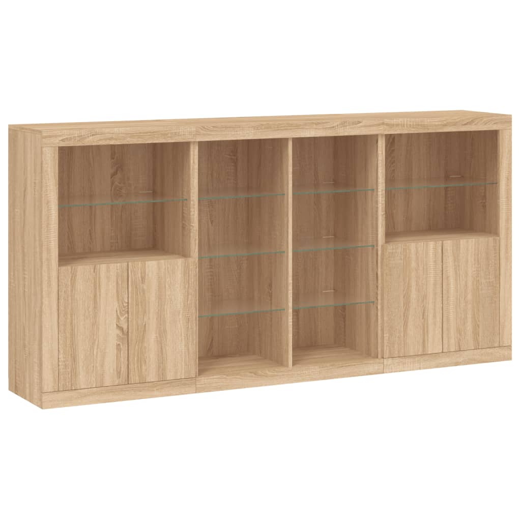 Skjenk med LED-lys sonoma eik 202x37x100 cm
