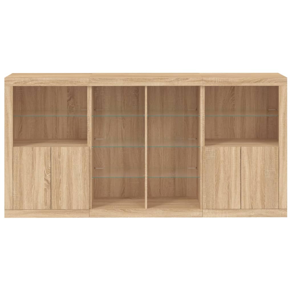 Skjenk med LED-lys sonoma eik 202x37x100 cm