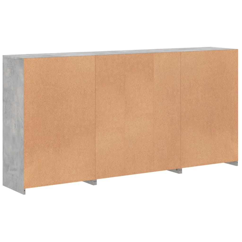 Skjenk med LED-lys betonggrå 202x37x100 cm