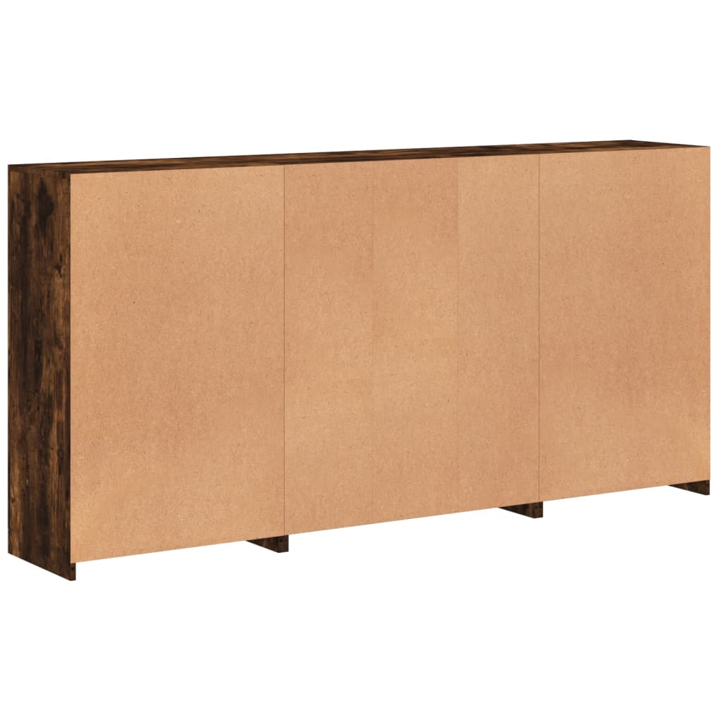 Skjenk med LED-lys røkt eik 202x37x100 cm