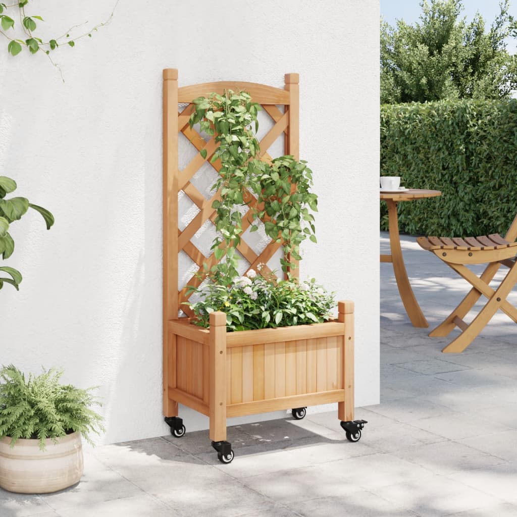 Plantekasse med espalier og hjul brun heltre gran