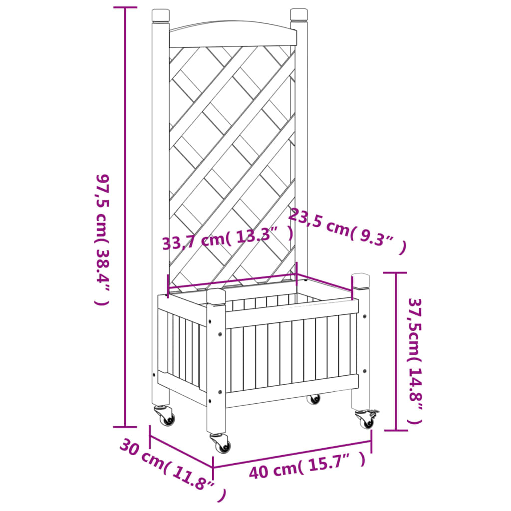 Plantekasse med espalier og hjul brun heltre gran
