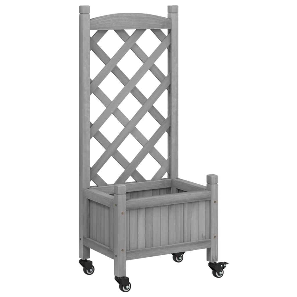 Plantekasse med espalier og hjul grå heltre gran
