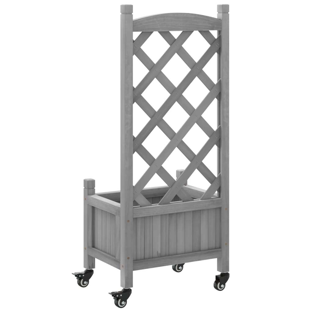 Plantekasse med espalier og hjul grå heltre gran