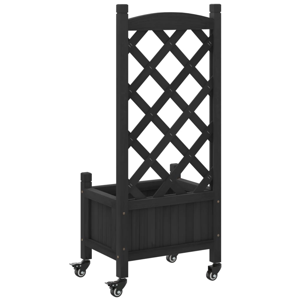 Plantekasse med espalier og hjul svart heltre gran