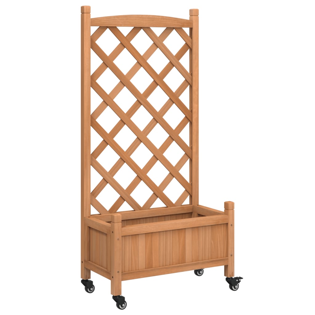 Plantekasse med espalier og hjul brun heltre gran