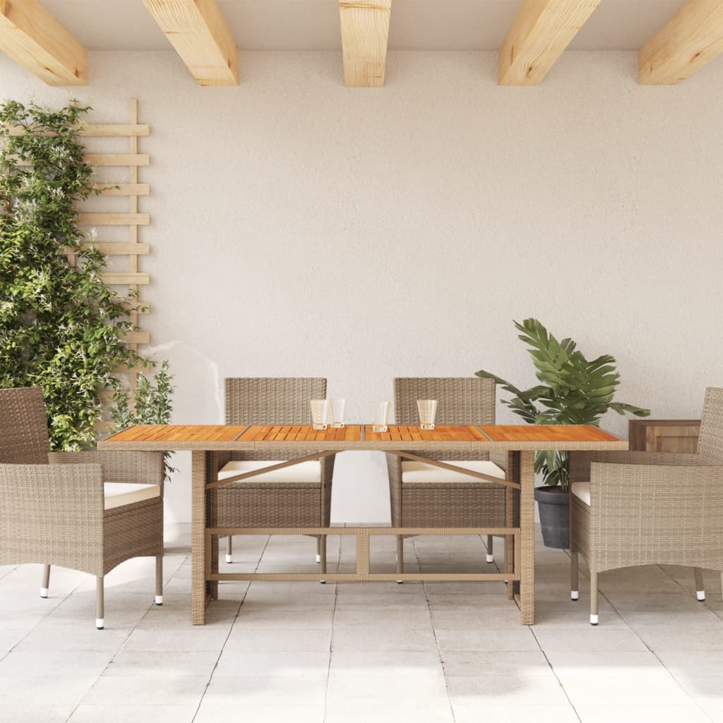Hagebord med topp i akasietre beige 190x80x74 cm polyrotting vidaXL