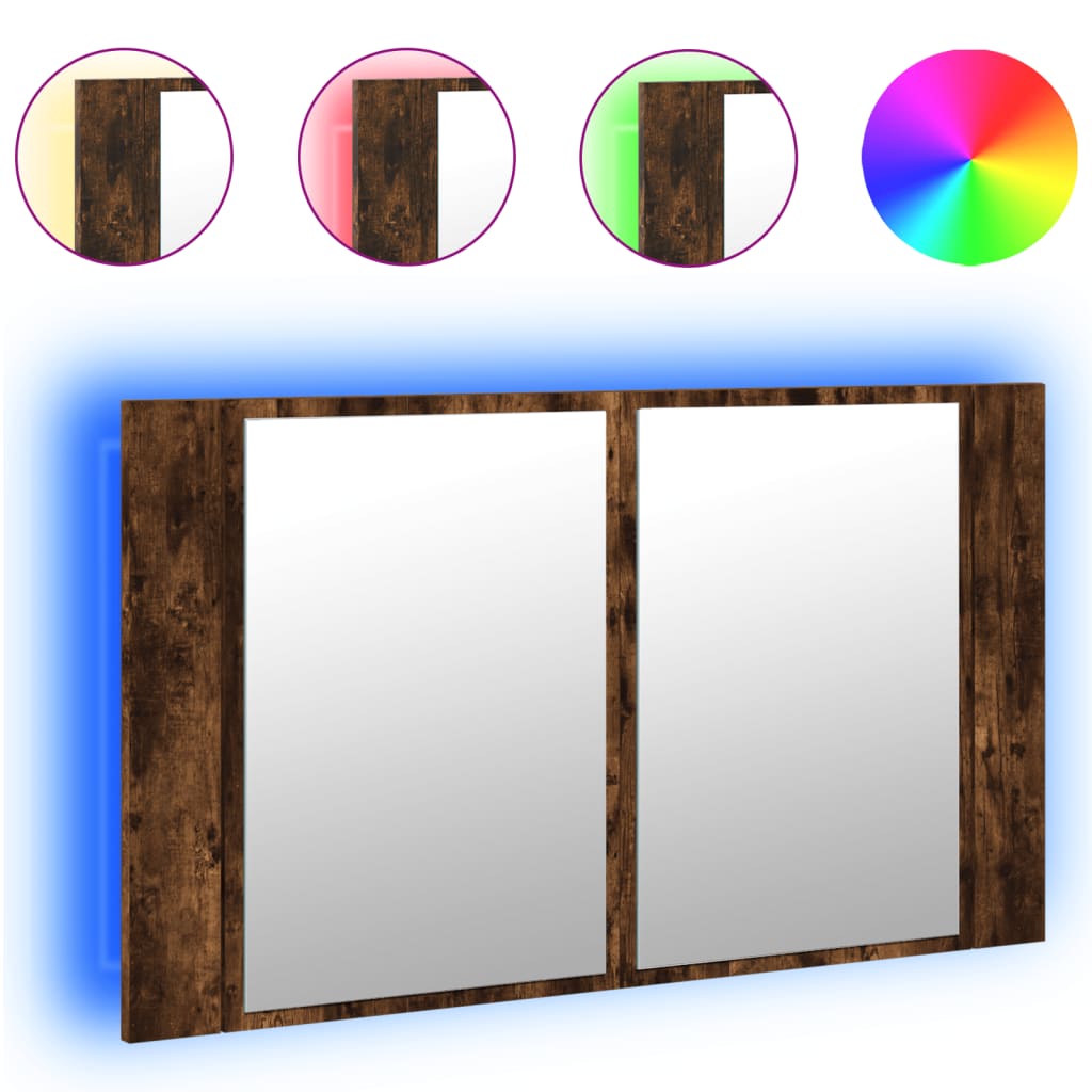 LED-speilskap røkt eik 80x12x45 cm akryl