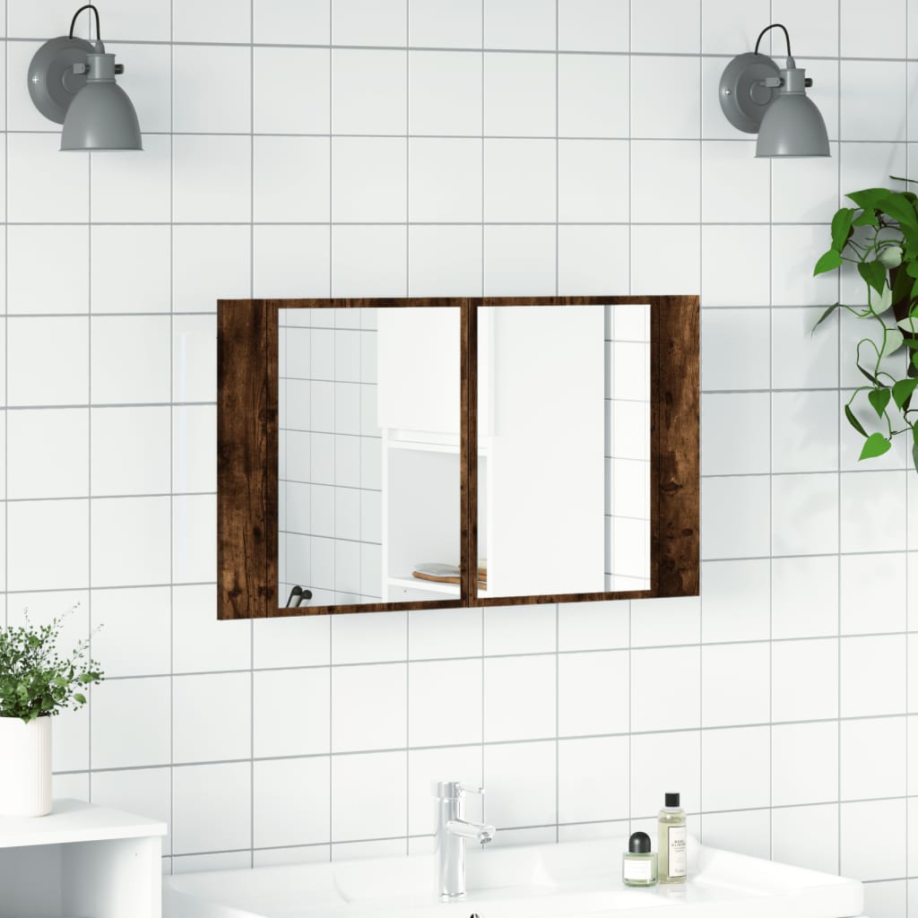 LED-speilskap røkt eik 80x12x45 cm akryl