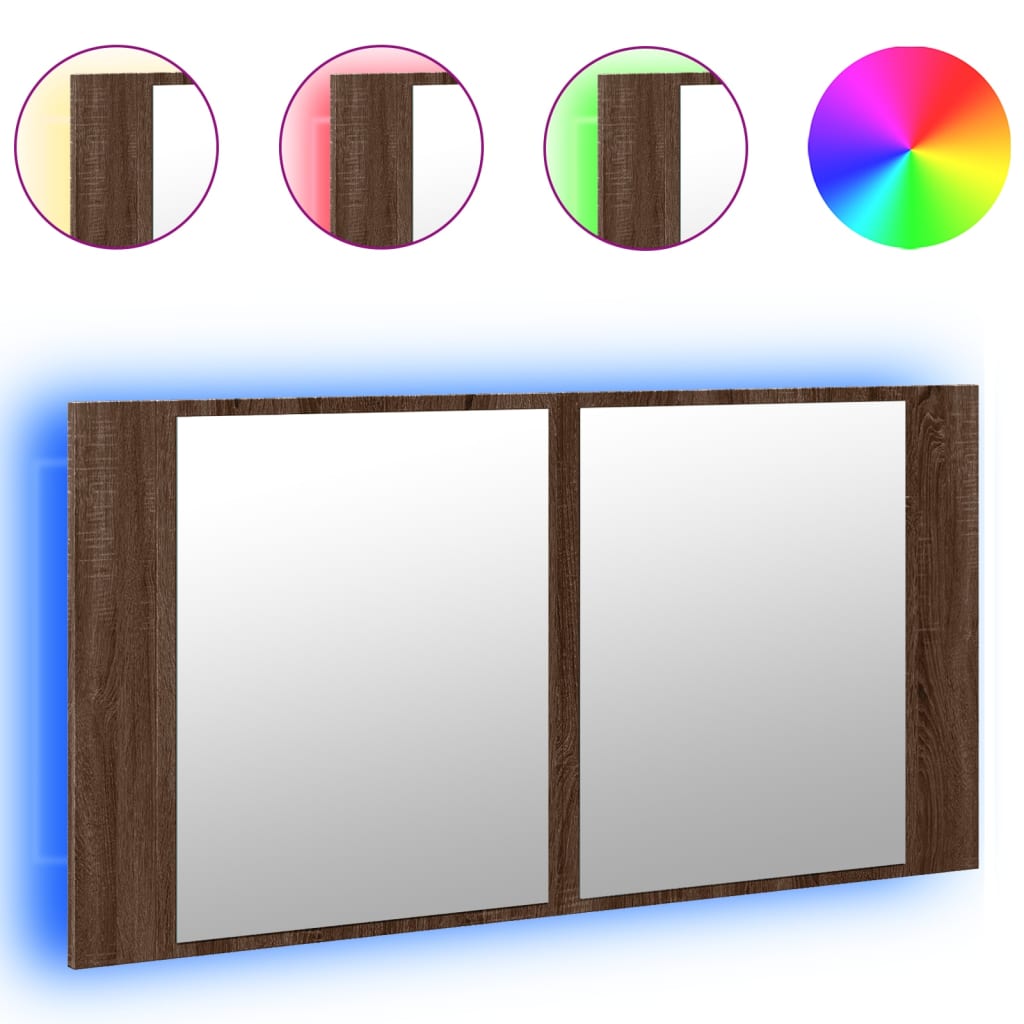 LED-speilskap til baderom brun eik 90x12x45 cm akryl