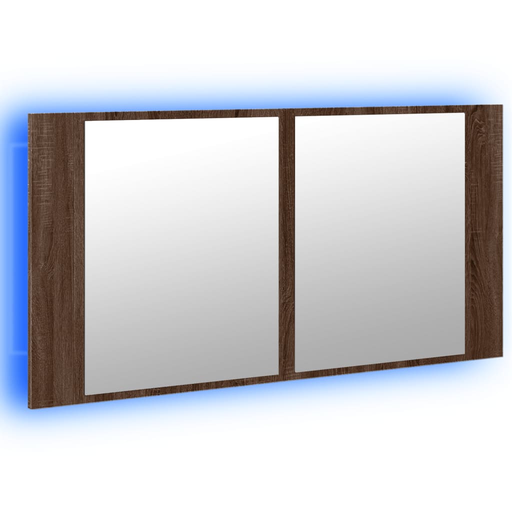 LED-speilskap til baderom brun eik 90x12x45 cm akryl