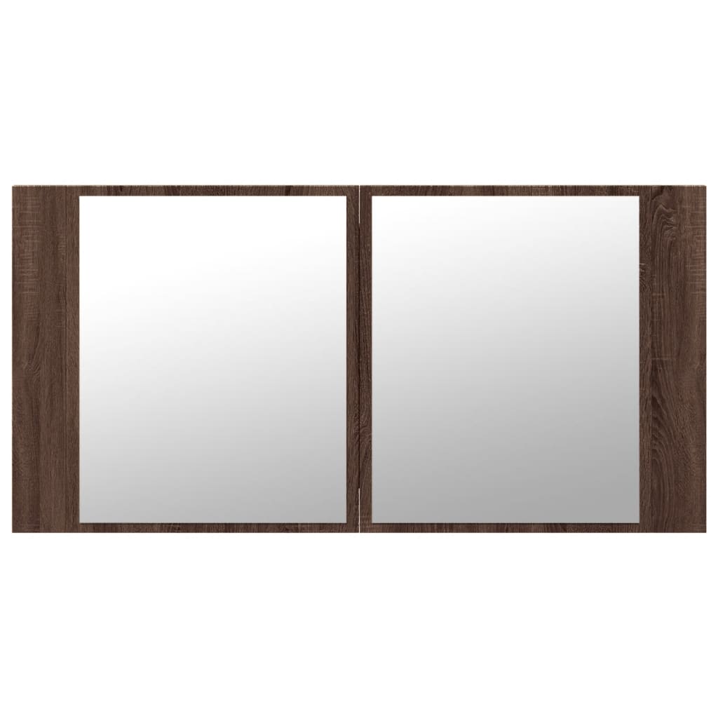 LED-speilskap til baderom brun eik 90x12x45 cm akryl
