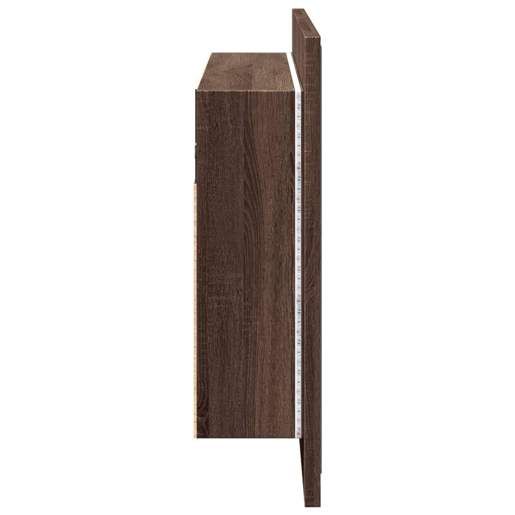 LED-speilskap til baderom brun eik 90x12x45 cm akryl