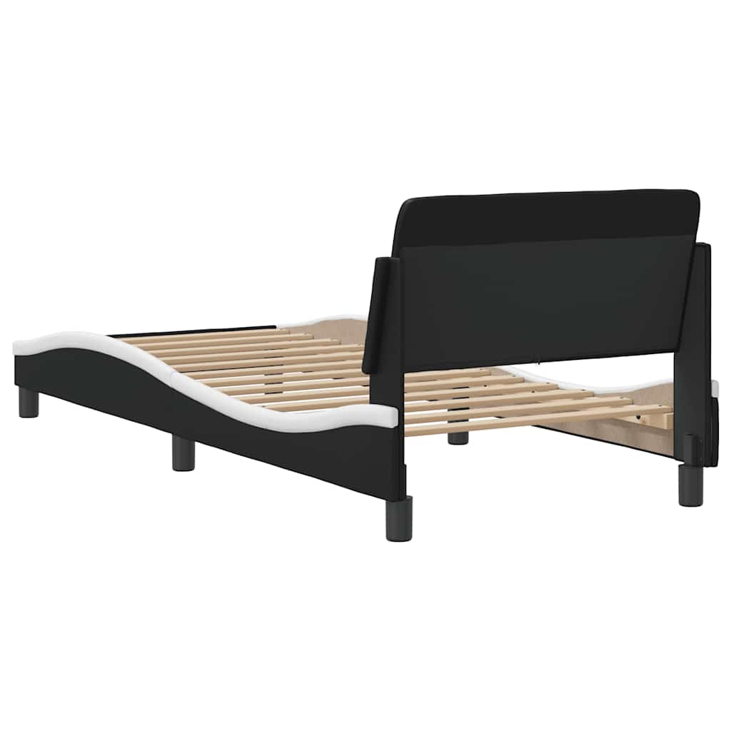 Sengeramme Dover svart og hvit 90x190 cm kunstlær