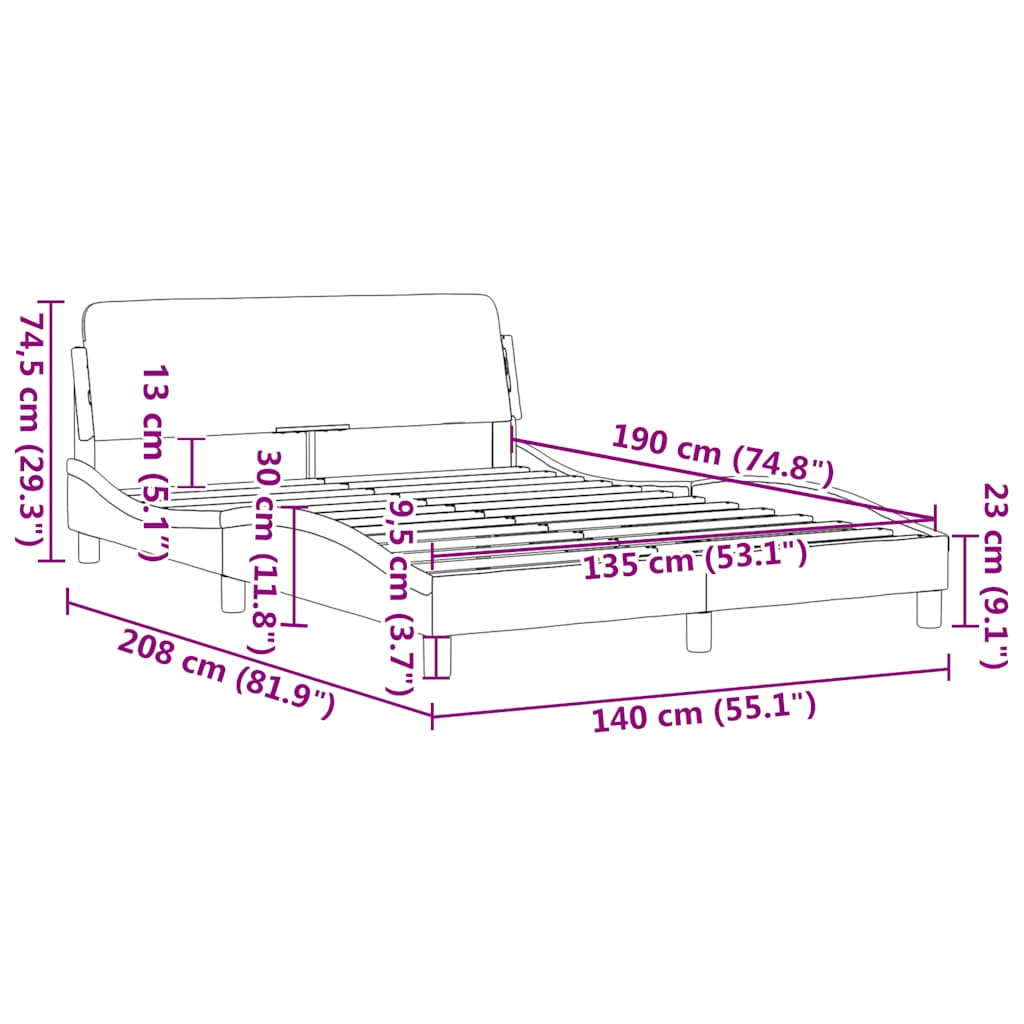 Sengeramme Dover lysegrå 135x190 cm fløyel