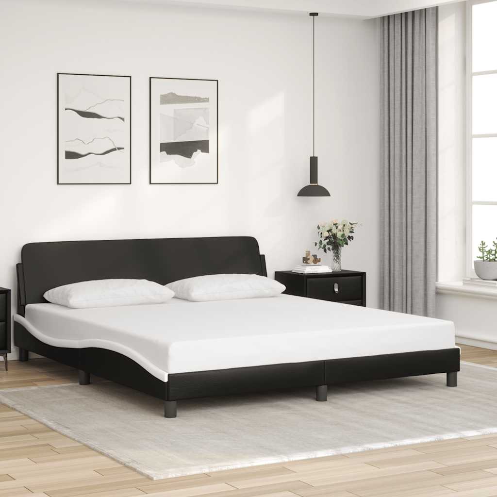 Sengeramme Dover svart og hvit 180x200 cm kunstlær