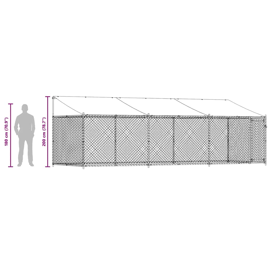 Hundebur med tak og dør grå 6x2x2 m galvanisert stål