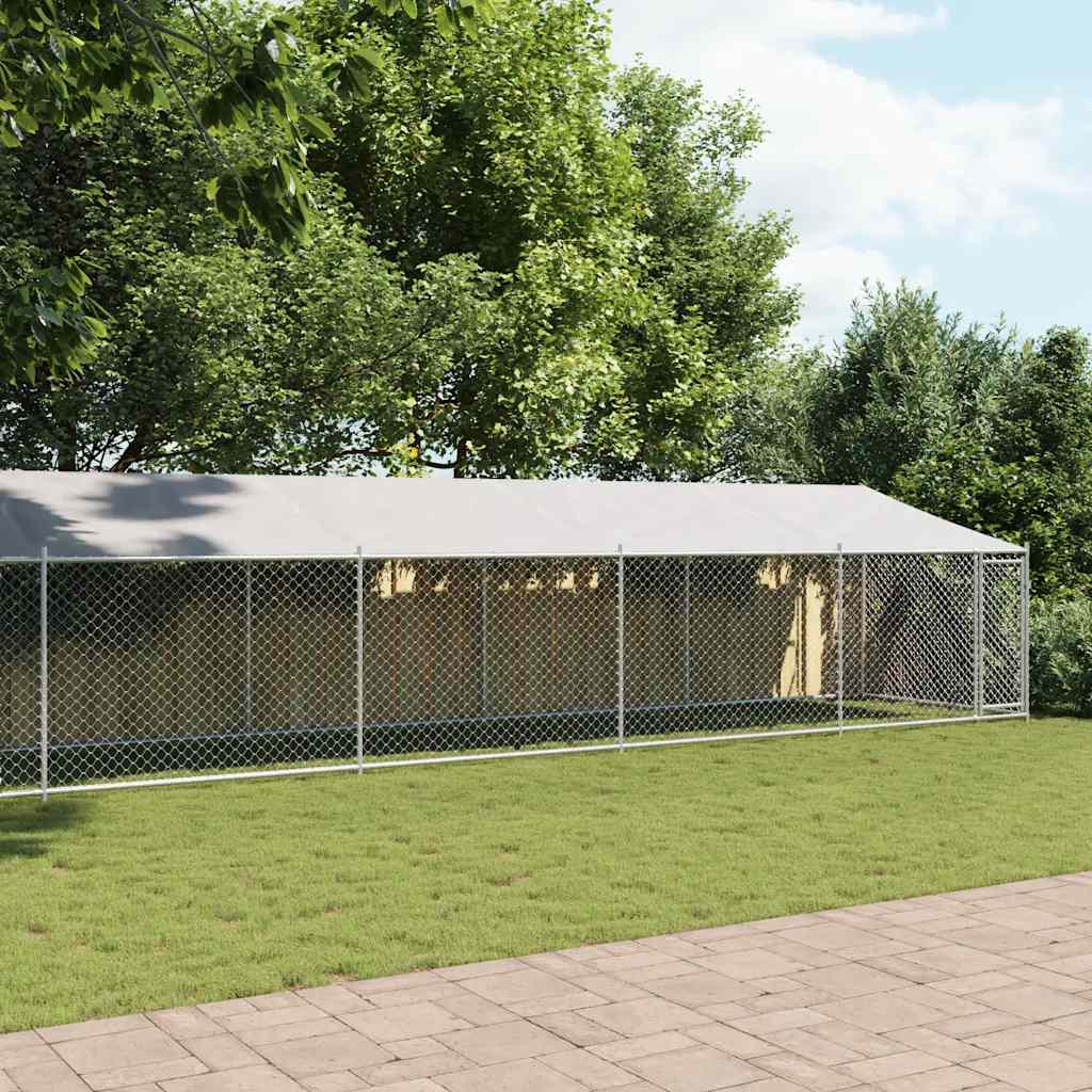 Hundebur med tak og dør grå 10x2x2 m galvanisert stål