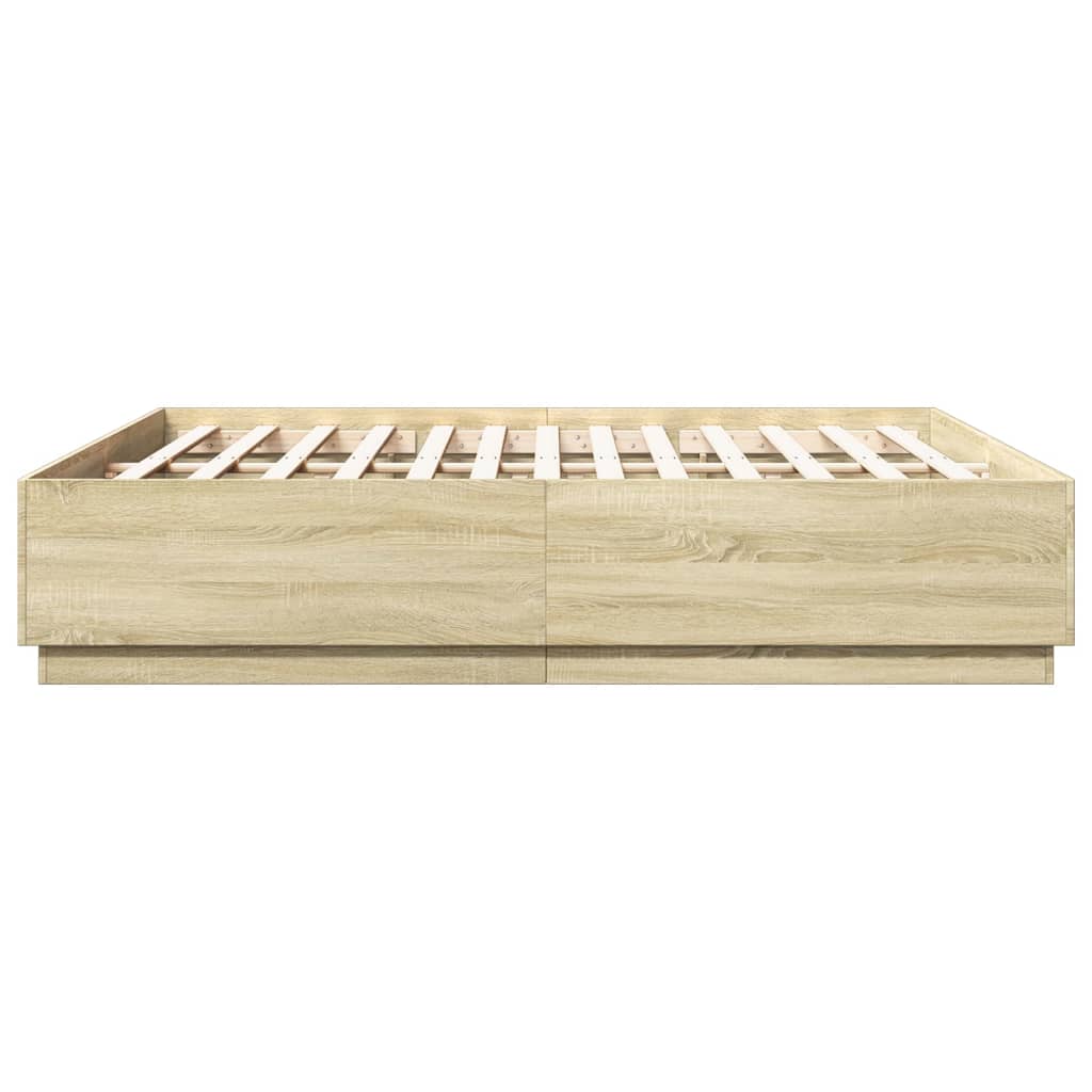 Sengeramme med LED-lys sonoma eik 200x200 cm konstruert tre