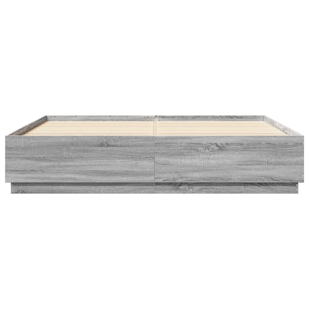 Sengeramme med LED-lys grå sonoma 200x200 cm konstruert tre