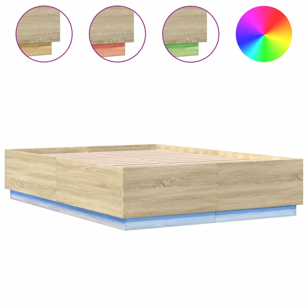 Sengeramme med LED-lys sonoma eik 160x200 cm konstruert tre