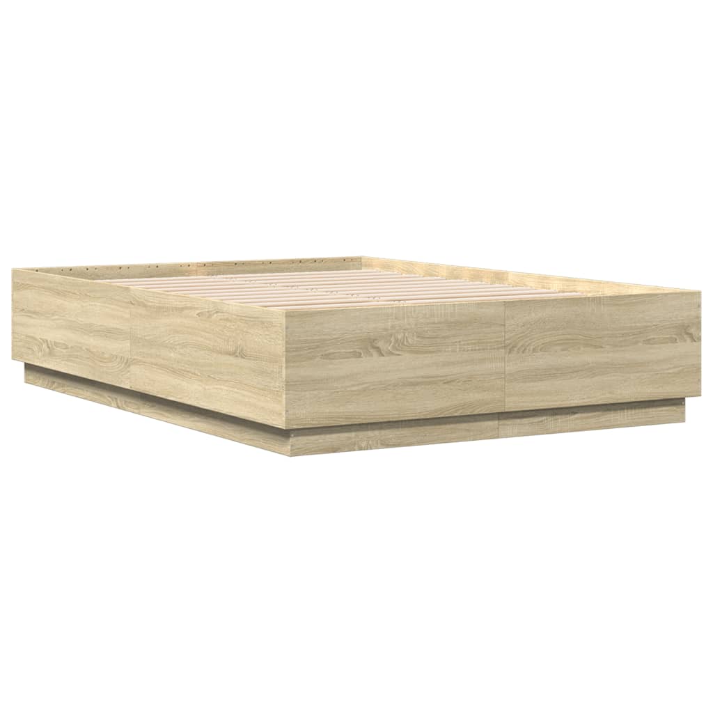 Sengeramme med LED-lys sonoma eik 160x200 cm konstruert tre