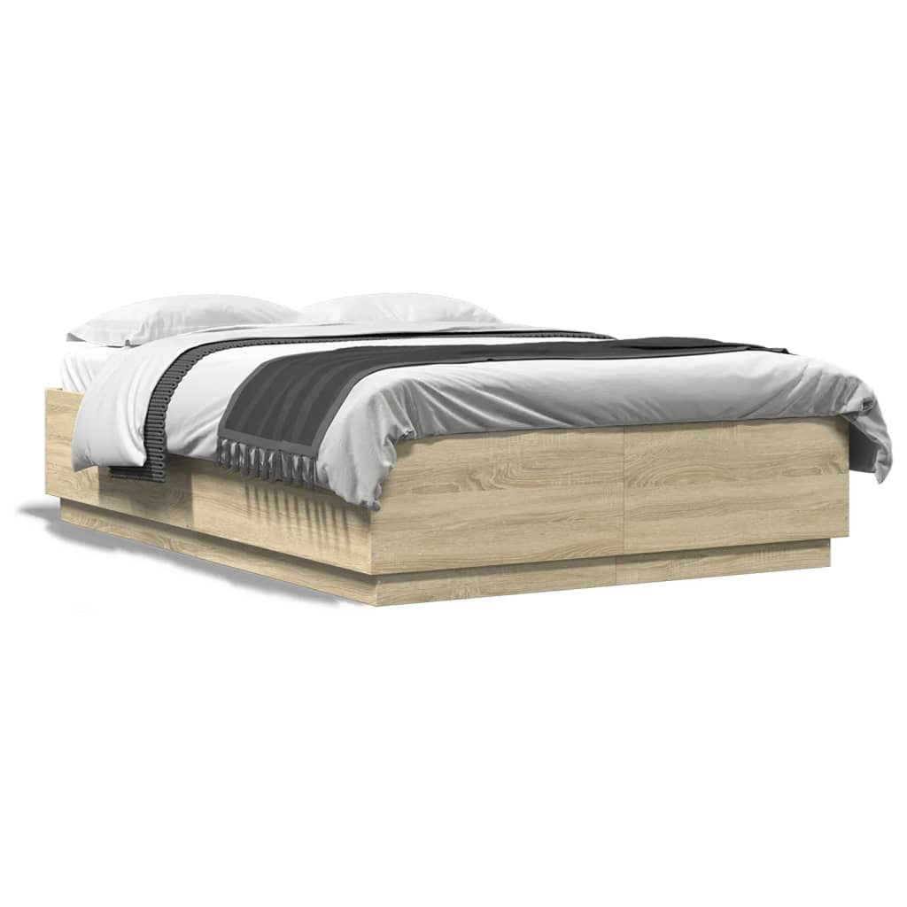 Sengeramme med LED-lys sonoma eik 160x200 cm konstruert tre