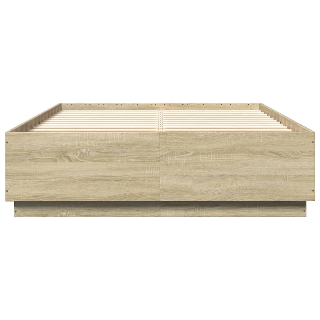 Sengeramme med LED-lys sonoma eik 160x200 cm konstruert tre